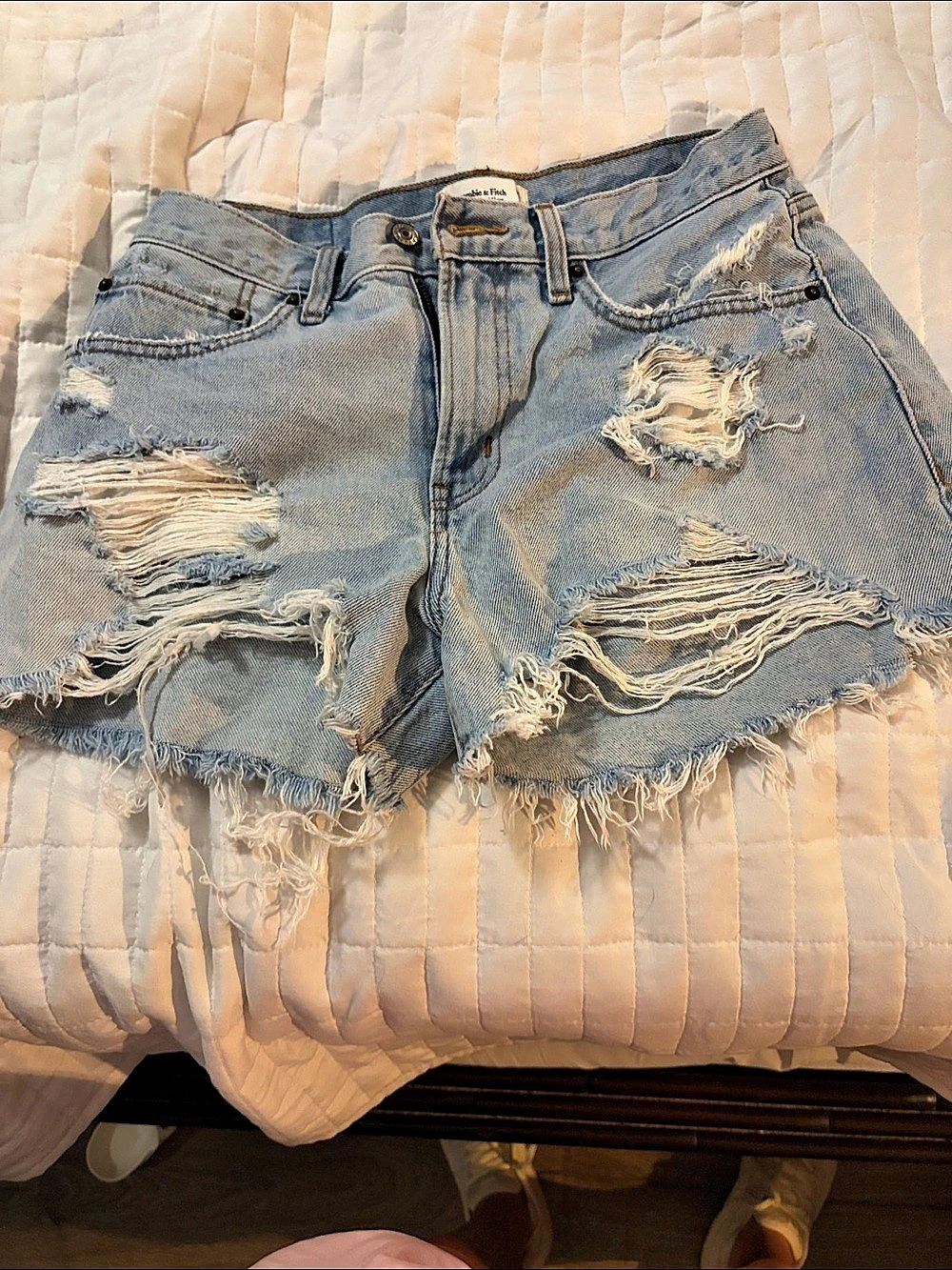 Abercrombie & Fitch Mid Rise Boyfriend Short Distressed Jean Shorts Blue Waist